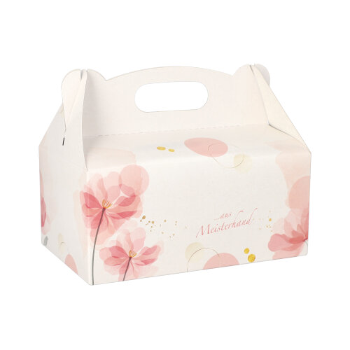 200 Gebäck-Kartons, Pappe eckig 20 cm x 13 cm x 9 cm rosé mit Tragegriff 5000 Gebäck-Kartons, Pappe eckig 20 cm x 13 cm x 9 cm rosé mit Tragegriff