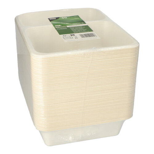 5400 Siegelschalen Zuckerrohr, PLA beschichtet 2-geteilt 1200 ml 4,9 cm x 22,7 cm x 17,8 cm