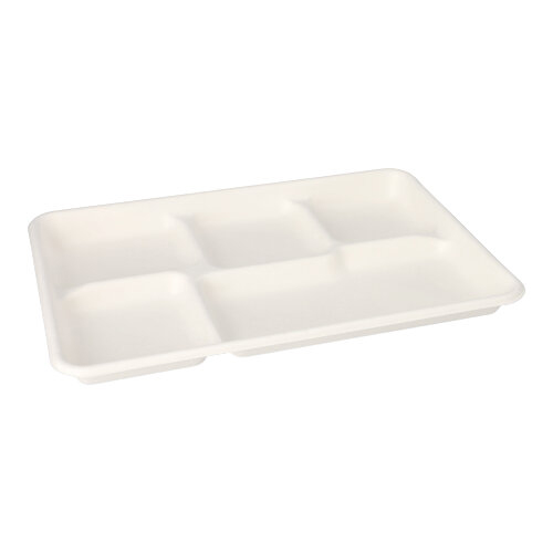 3750 Menü-Trays, Zuckerrohr "pure" 5-geteilt 2,4 cm x 21,6 cm x 31,7 cm weiss
