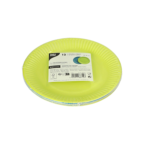 24000 Teller, Pappe rund Ø 18 cm farbig sortiert - limonengrün/türkis