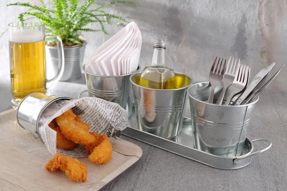 Tischeimerchen mit Untergestell, 3 Stk., 415x130x(H)125mm