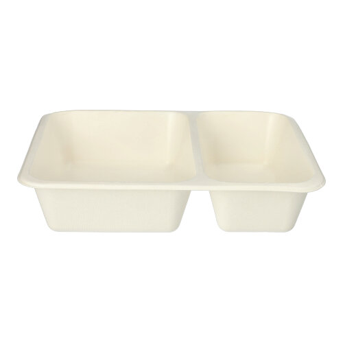 5400 Siegelschalen Zuckerrohr, PLA beschichtet 2-geteilt 1200 ml 4,9 cm x 22,7 cm x 17,8 cm