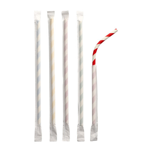 60000 Trinkhalme, flexibel, Papier Ø 6 mm · 20 cm farbig sortiert "Stripes" einzeln gehüllt