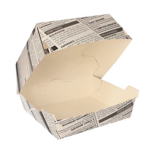 5600 Burgerboxen, Pappe 7,8 cm x 11 cm x 11,5 cm "Newsprint" groß