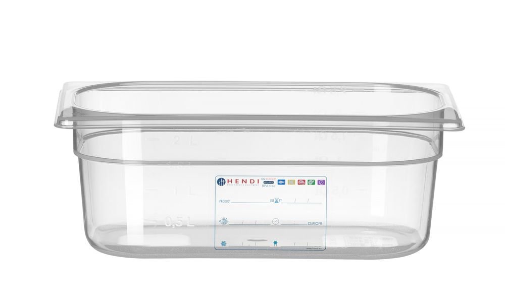 Gastronorm-Behälter 1/4, HENDI, GN 1/4, 2,8L, Transparent, 265x162x(H)100mm Gastronorm-Behälter 1/4, HENDI, GN 1/4, 2,8L, Transparent, 265x162x(H)100mm