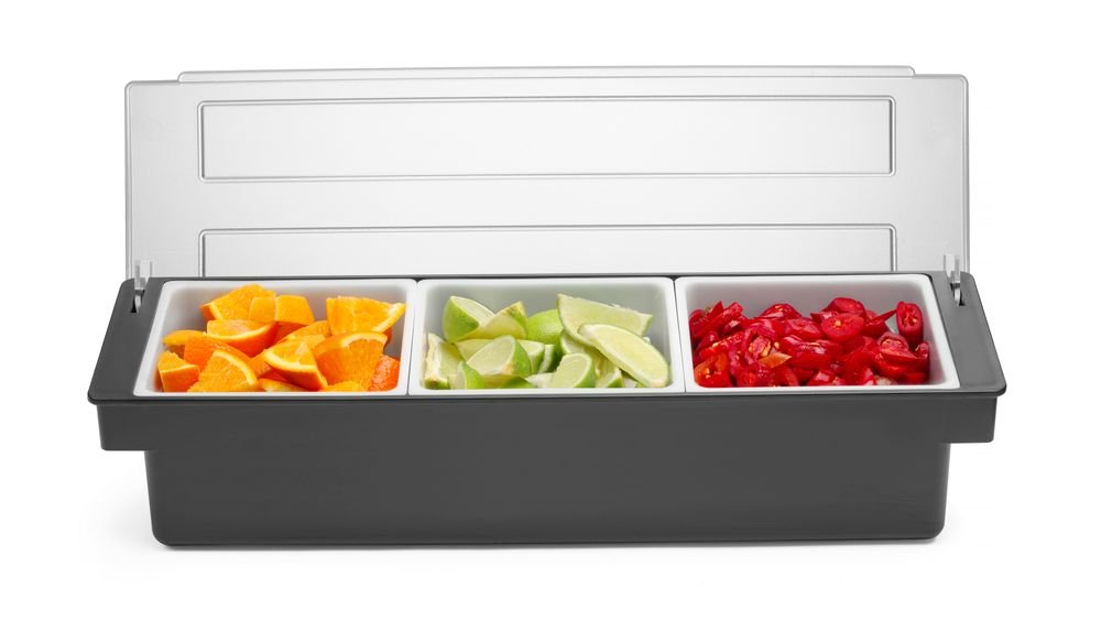 Zutatenbox – 3 Behälter, BarUp, Schwarz, 480x150x(H)100mm