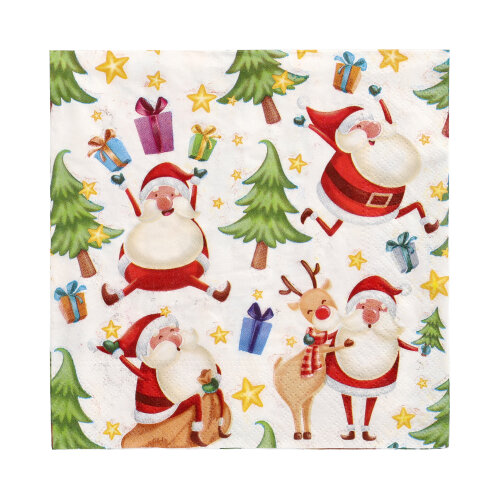 20 Servietten, 3-lagig 1/4-Falz 33 cm x 33 cm "Happy Santa" 21600 Servietten, 3-lagig 1/4-Falz 33 cm x 33 cm "Happy Santa"