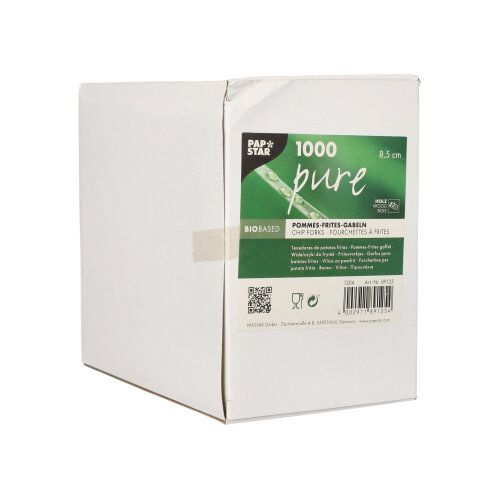 1000 Pommes-Frites-Gabeln, Holz "pure" 8,5 cm 360000 Pommes-Frites-Gabeln, Holz "pure" 8,5 cm