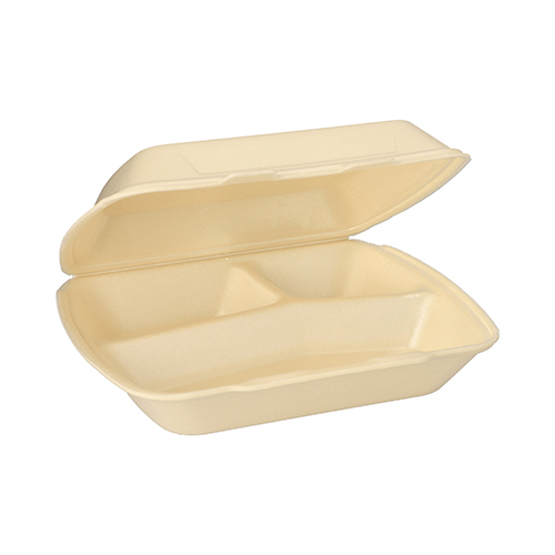 1600 Menüboxen mit Klappdeckel, XPS 3-geteilt 7,5 cm x 24,3 cm x 20,8 cm creme