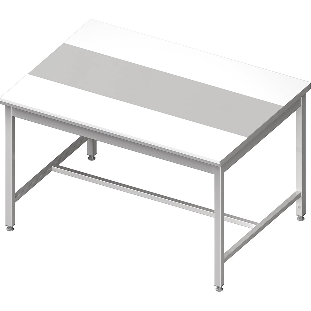 Zentralarbeitstisch mit mittiger Strebe, 1000x1200x850 mm, mit zweiseitiger PE-Schneideplatte, ohne Aufkantung, verschweißt Zentralarbeitstisch mit mittiger Strebe, 1900x1400x850 mm, mit zweiseitiger PE-Schneideplatte, ohne Aufkantung, verschweißt
