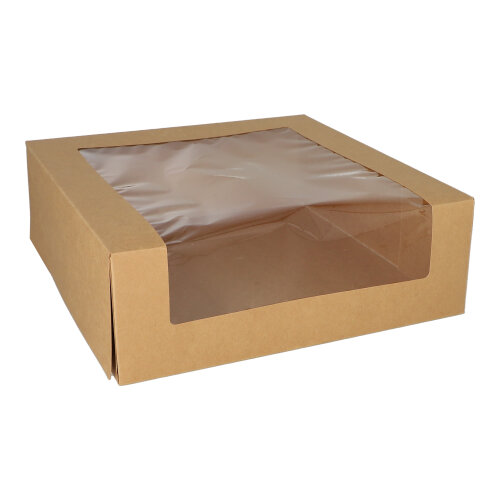 1200 Tortenkartons mit Deckel eckig 10 cm x 30 cm x 30 cm mit Sichtfenster aus PLA