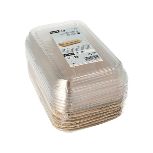 1800 Schalen, Palmblatt eckig 400 ml 5 cm x 14 cm x 20 cm mit rPET Deckel "Kombipack"