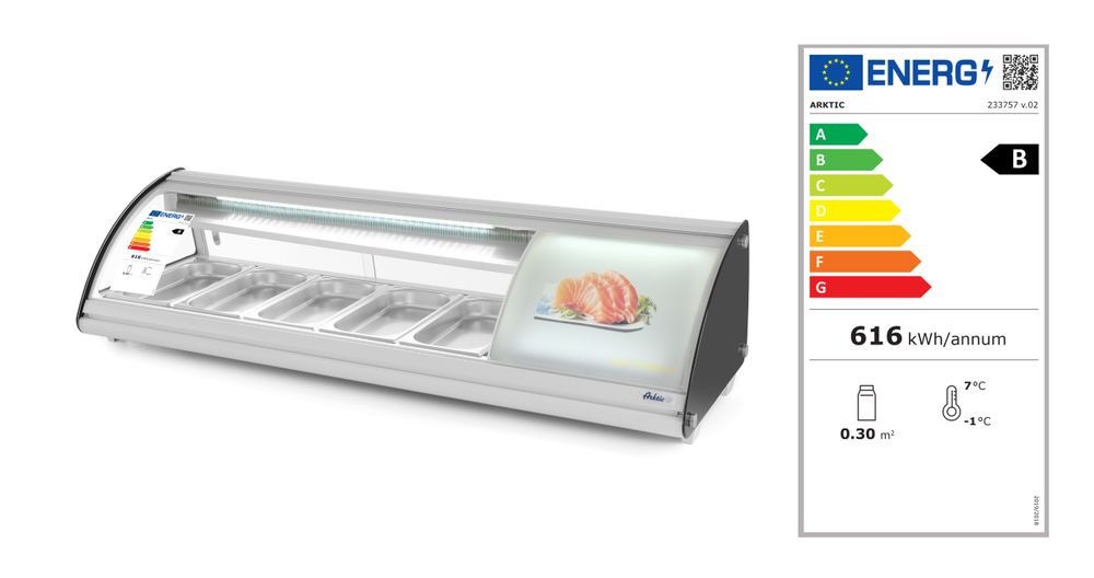 Sushi-Vitrine 5x GN 1/3, Arktic, 230V/160W, 1307x445x(H)327mm