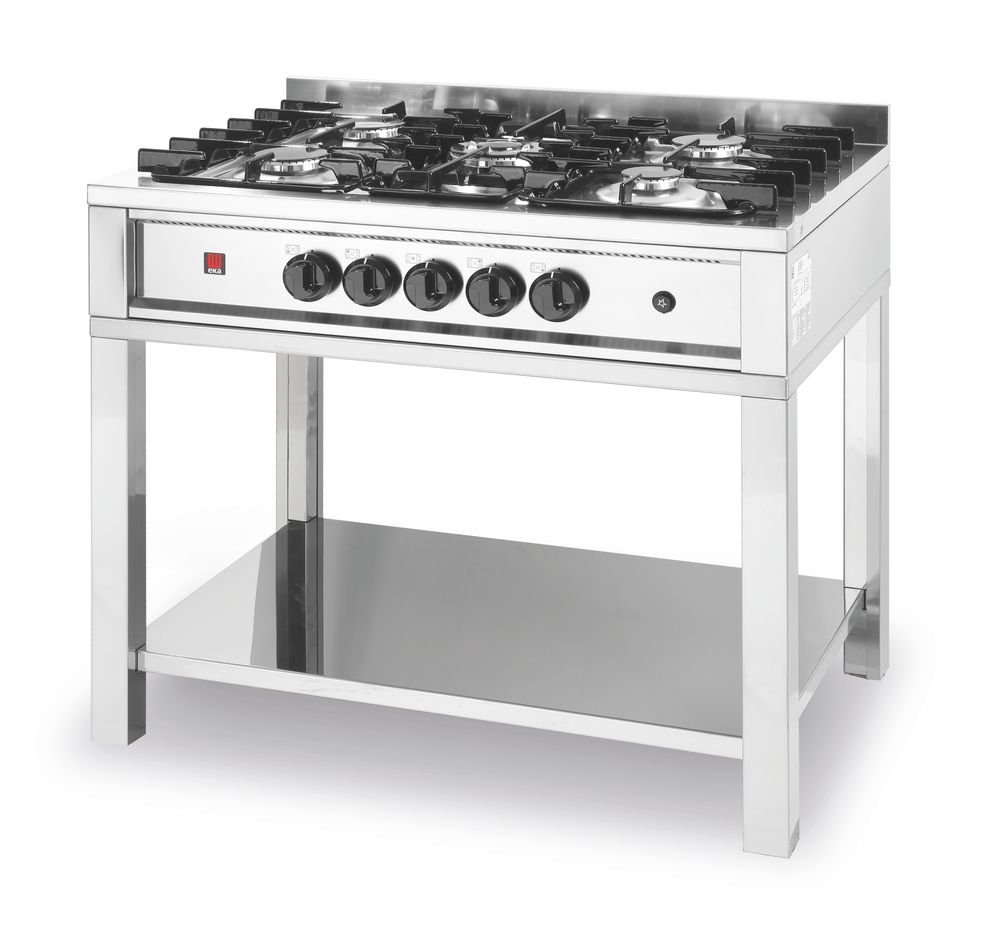 Gasherd - 5 Kochfelder, offener Unterbau, HENDI, Kitchen Line, 14,3kW, 900x640x(H)910mm