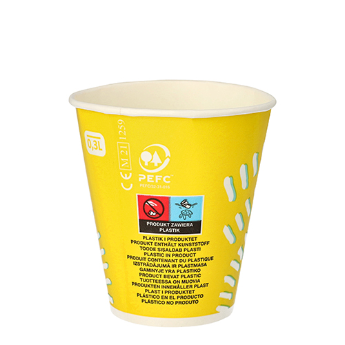 36000 Trinkbecher für Kaltgetränke, Pappe 0,3 l Ø 8,97 cm · 10 cm gelb