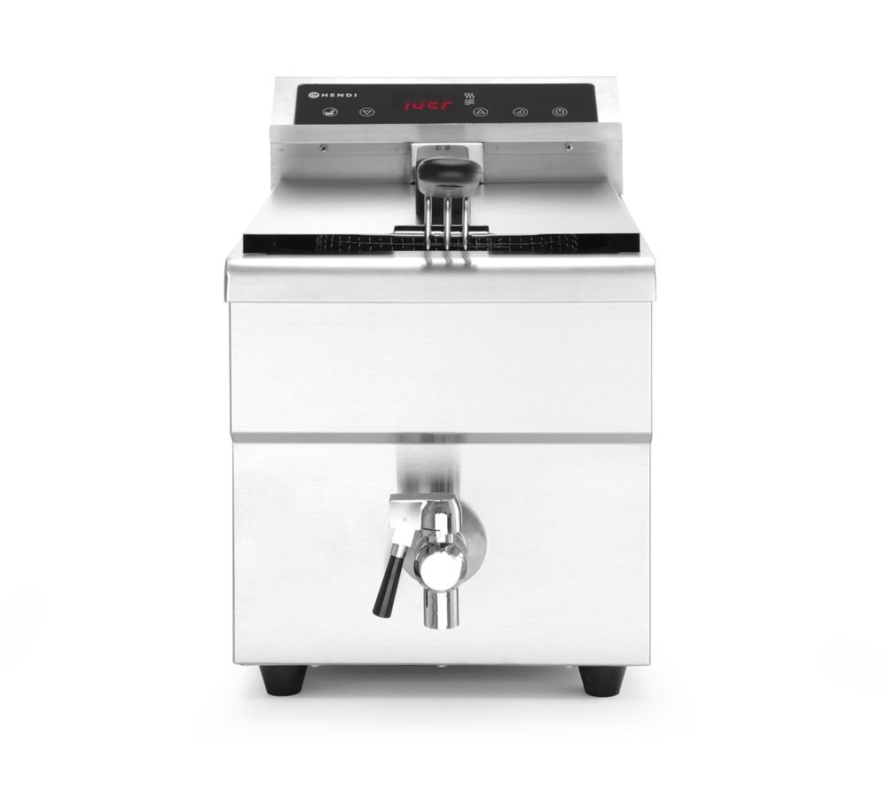 Induktionsfritteuse mit Ablasshahn - 8 l, HENDI, 8L, Hellgrau, 230V/3500W, 288x619x(H)408mm