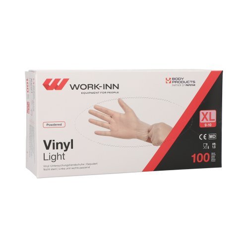 100 "WORK-INN" Handschuhe, Vinyl gepudert "Light" transparent Größe XL 48000 "WORK-INN" Handschuhe, Vinyl gepudert "Light" transparent Größe XL