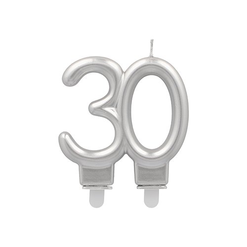 2880 Jubiläumskerzen mit Halter 7 cm silber "30"