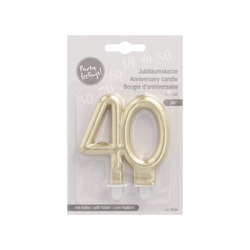 1 Jubiläumskerzen mit Halter 7 cm gold "40" 2880 Jubiläumskerzen mit Halter 7 cm gold "40"