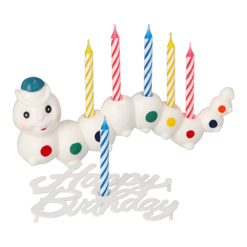 960 Halter für Geburtstagskerzen 6,5 cm x 15 cm "Würmli" mit 6 Kerzen