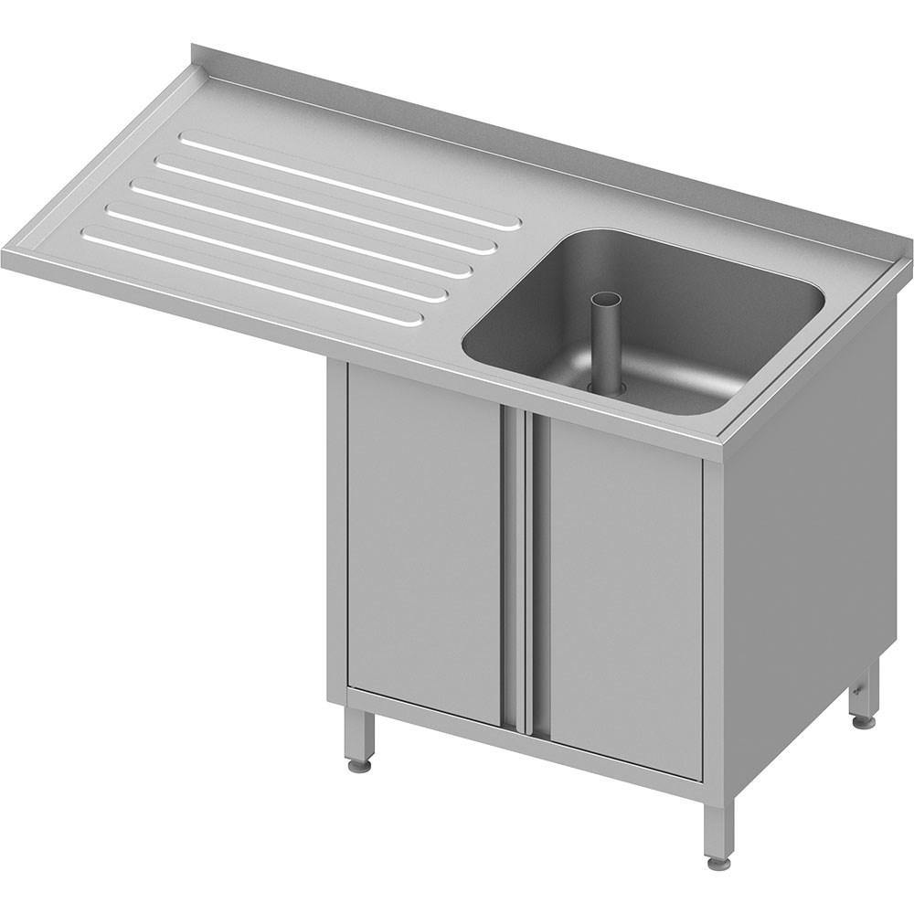 Spülschrank mit Flügeltüren und Überstand 1200x600x900 mm, mit einem Becken rechts, mit Aufkantung, verschweißt Spülschrank mit Flügeltüren und Überstand 1400x700x900 mm, mit einem Becken rechts, mit Aufkantung, verschweißt