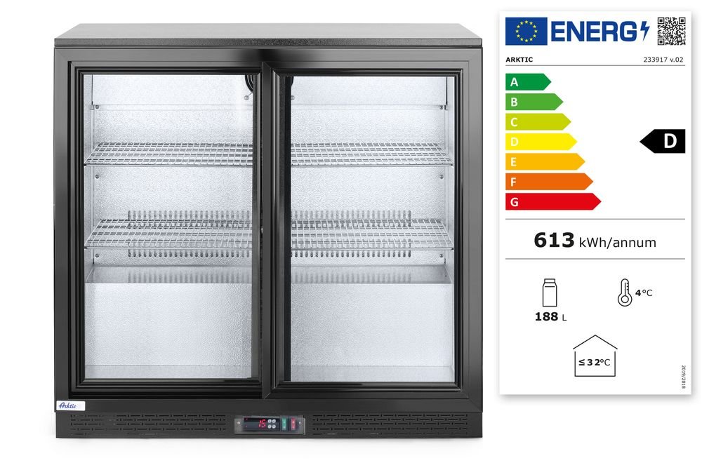 Backbar-Kühlschrank mit doppelten Schiebetüren, Arktic, 197L, Schwarz, 220-240V/160W, 900x520x(H)865mm