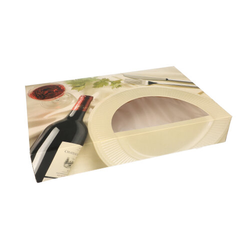 1280 Transport- und Catering-Kartons 8 cm x 31,5 cm x 46,2 cm "Burgund" mit Sichtfenster, einteilig