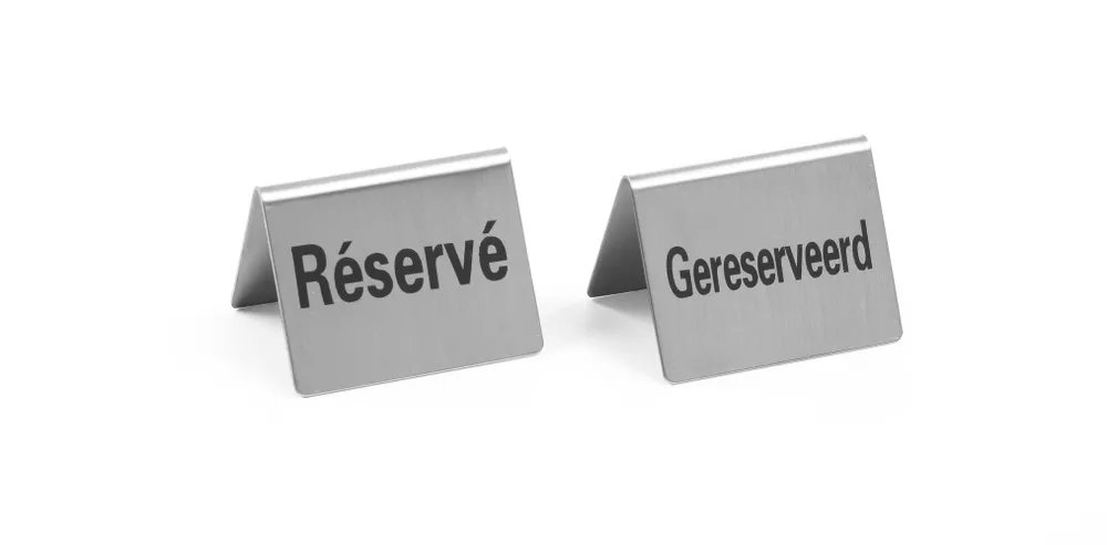 Tischschild Reserviert - 4 Stk., Gereserveerd / Reservé, 50x35x(H)40mm Tischschild Reserviert - 4 Stk., Gereserveerd, 50x35x(H)40mm