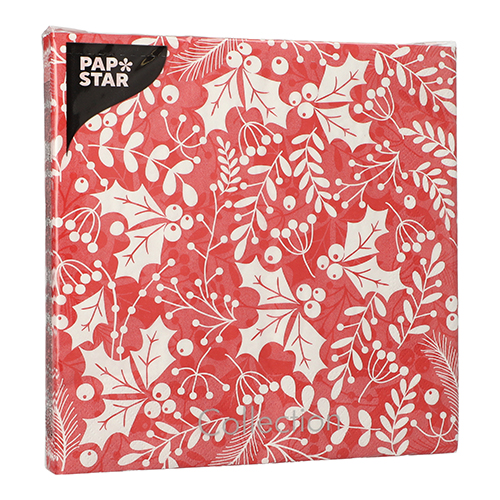 15000 Servietten, 3-lagig 1/4-Falz 40 cm x 40 cm rot "Houx et Gui"