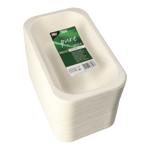 8000 Siegelschalen, Zuckerrohr 950 ml 5,6 cm x 15 cm x 24 cm weiss