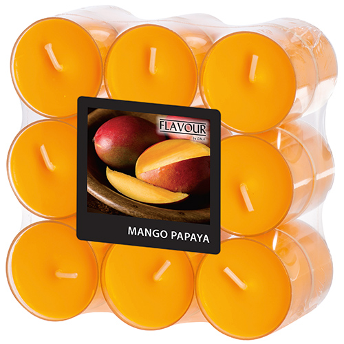 10368 "Flavour by GALA" Duftlichte Ø 38 mm · 24 mm pfirsich - Mango-Papaya in Polycarbonathülle