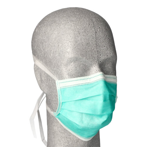 Medi-Inn® Mundschutz Type IIR 3-lagig 9 cm x 17,5 cm grün mit Nasenbügel, zum Binden Medi-Inn® Mundschutz Type IIR 3-lagig 9 cm x 17,5 cm grün mit Nasenbügel, zum Binden