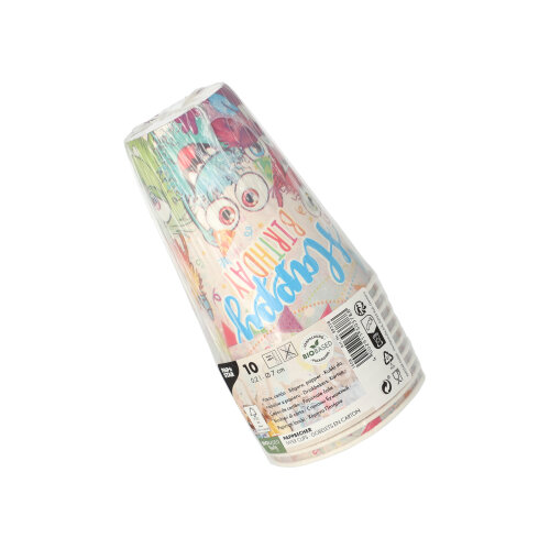 10 Trinkbecher, Pappe 0,2 l Ø 7 cm · 9,7 cm farbig "Funny Monsters" 10080 Trinkbecher, Pappe 0,2 l Ø 7 cm · 9,7 cm farbig "Funny Monsters"