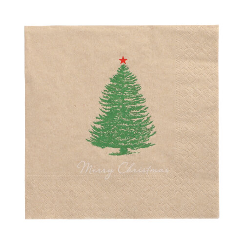 21600 Servietten, 3-lagig 1/4-Falz 33 cm x 33 cm ! natur "Christmastree with Star" aus recyceltem Papier