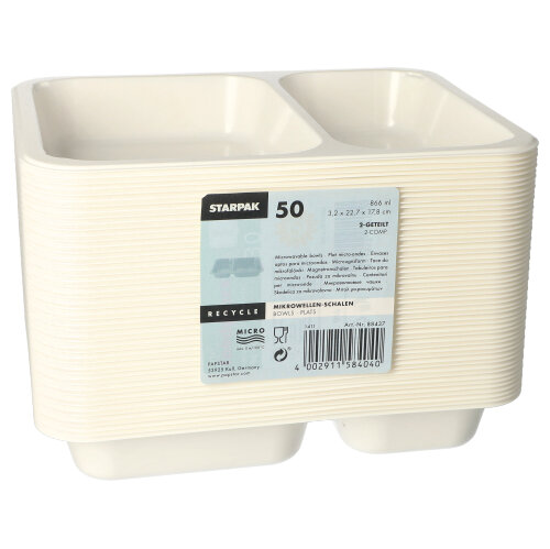 6000 Mikrowellenschalen, PP 2-geteilt 866 ml 3,2 cm x 22,7 cm x 17,8 cm weiss