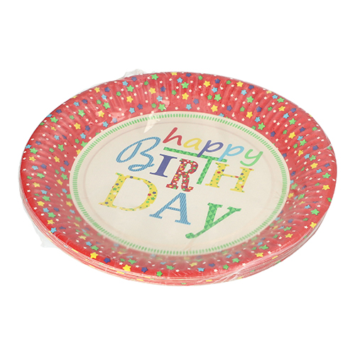 200 Teller, Pappe rund Ø 23 cm "Happy Birthday" 12000 Teller, Pappe rund Ø 23 cm "Happy Birthday"