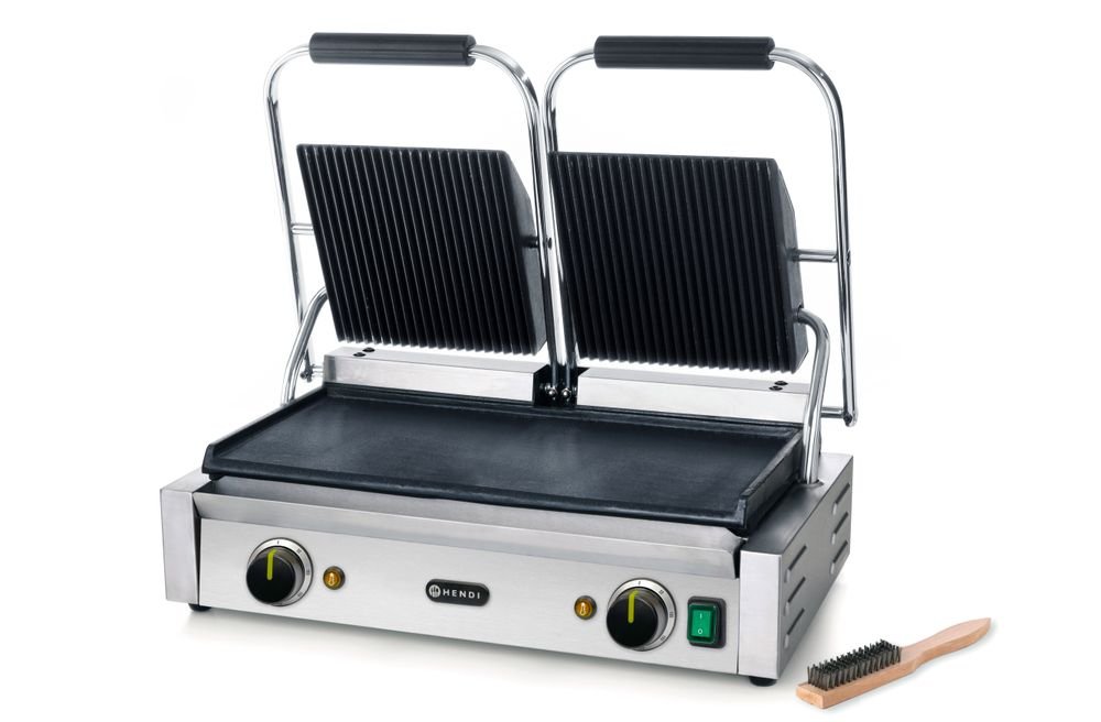 Kontaktgrill - Doppelversion, HENDI, oben gerillt, unten glatt, 230V/3600W, 570x395x(H)510mm