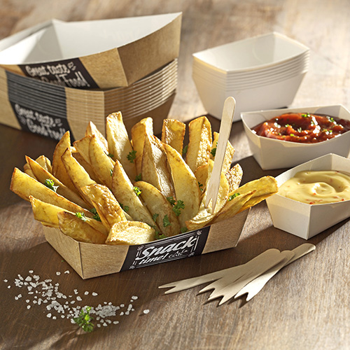 42000 Saucentrays, Pappe "pure" 3,5 cm x 3 cm x 7 cm weiss "Good Food"