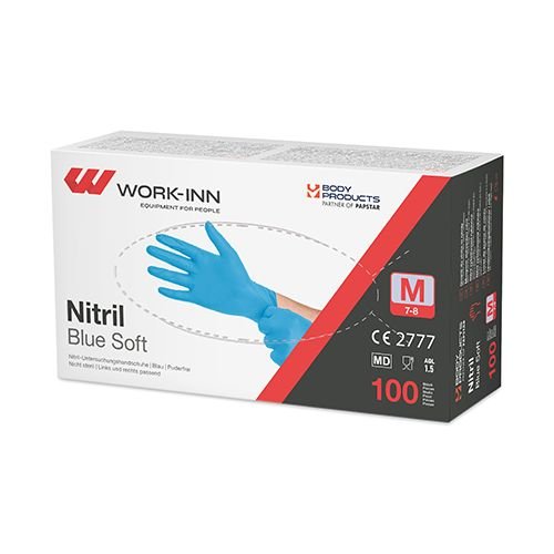 100 "WORK-INN/PS" Handschuhe, Nitril puderfrei "Blue Soft" blau Größe M 60000 "WORK-INN/PS" Handschuhe, Nitril puderfrei "Blue Soft" blau Größe M