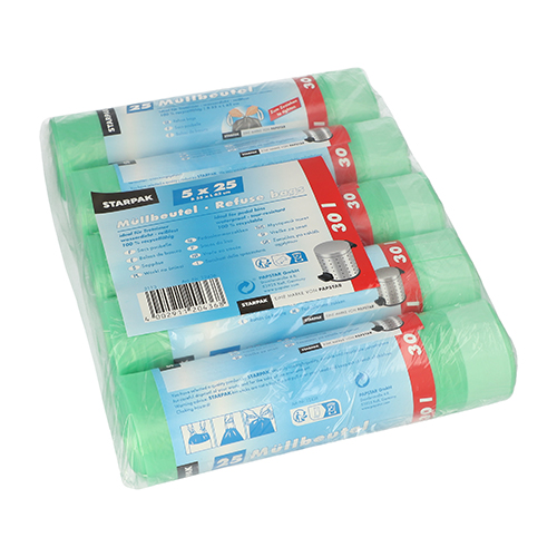 625 Müllbeutel mit Zugband, HDPE 30 l 62 cm x 55 cm grün 18750 Müllbeutel mit Zugband, HDPE 30 l 62 cm x 55 cm grün