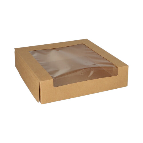2700 Tortenkartons mit Deckel eckig 5,5 cm x 23 cm x 23 cm mit Sichtfenster aus PLA