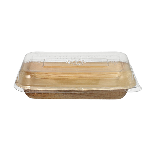 1500 Schalen, Palmblatt eckig 200 ml 4,8 cm x 12 cm x 18 cm mit rPET Deckel "Kombipack"