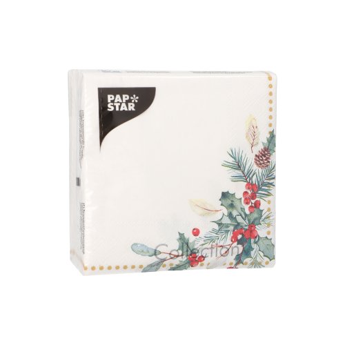 33600 Servietten, 3-lagig 1/4-Falz 25 cm x 25 cm "Mistletoe and Pinecone"