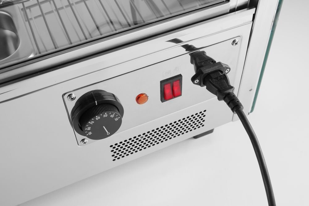 Beheiztes Thekendisplay, HENDI, 120 Liter, 230V/1100W, 685x575x(H)680mm Warmhaltevitrine mit 3 Auslagen, HENDI, 160 Liter, 230V/1500W, 857x568x(H)686mm