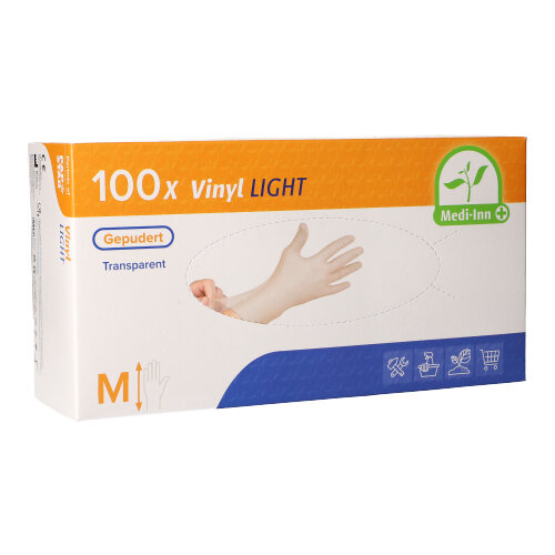 Medi-Inn® PS Handschuhe, Vinyl gepudert "Light" transparent Größe M Medi-Inn® PS Handschuhe, Vinyl gepudert "Light" transparent Größe M