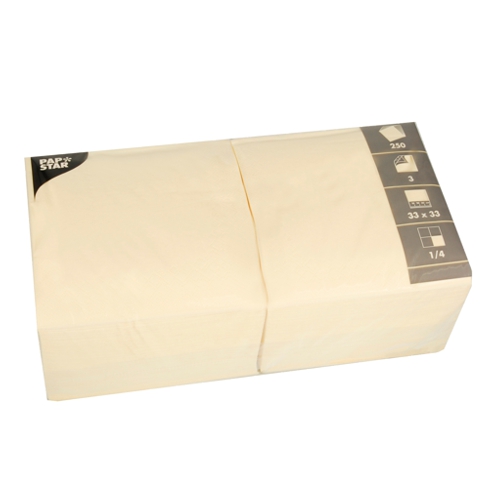 24000 Servietten, 3-lagig 1/4-Falz 33 cm x 33 cm creme