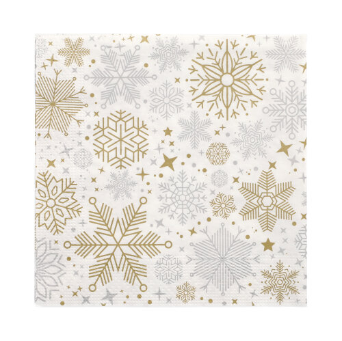 21600 Servietten, 3-lagig 1/4-Falz 33 cm x 33 cm ! silber/gold "Flocons"