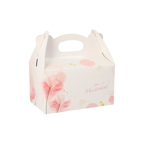 8000 Gebäck-Kartons, Pappe eckig 16 cm x 10 cm x 9 cm rosé mit Tragegriff