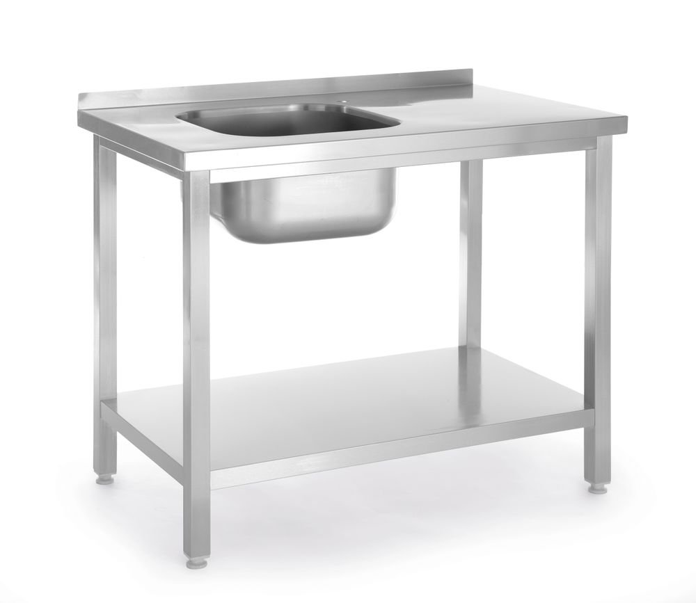 Tisch mit Spülbecken und Ablage - geschraubt, Tiefe: 600 mm, HENDI, Budget Line, 800x600x(H)850mm