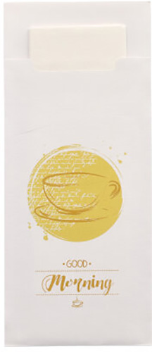 15600 Bestecktaschen 20 cm x 8,5 cm weiss "Good Morning" inkl. weißer Serviette 33 x 33 cm 2-lag.